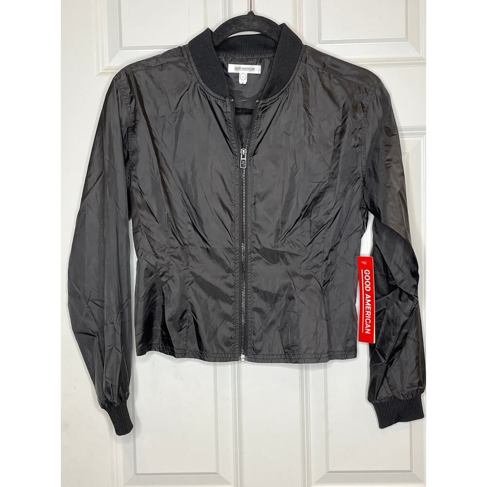 Good American NEW Black Sheer Pleat Windbreaker Jacket Size XS (0) - Picture 2 of 8